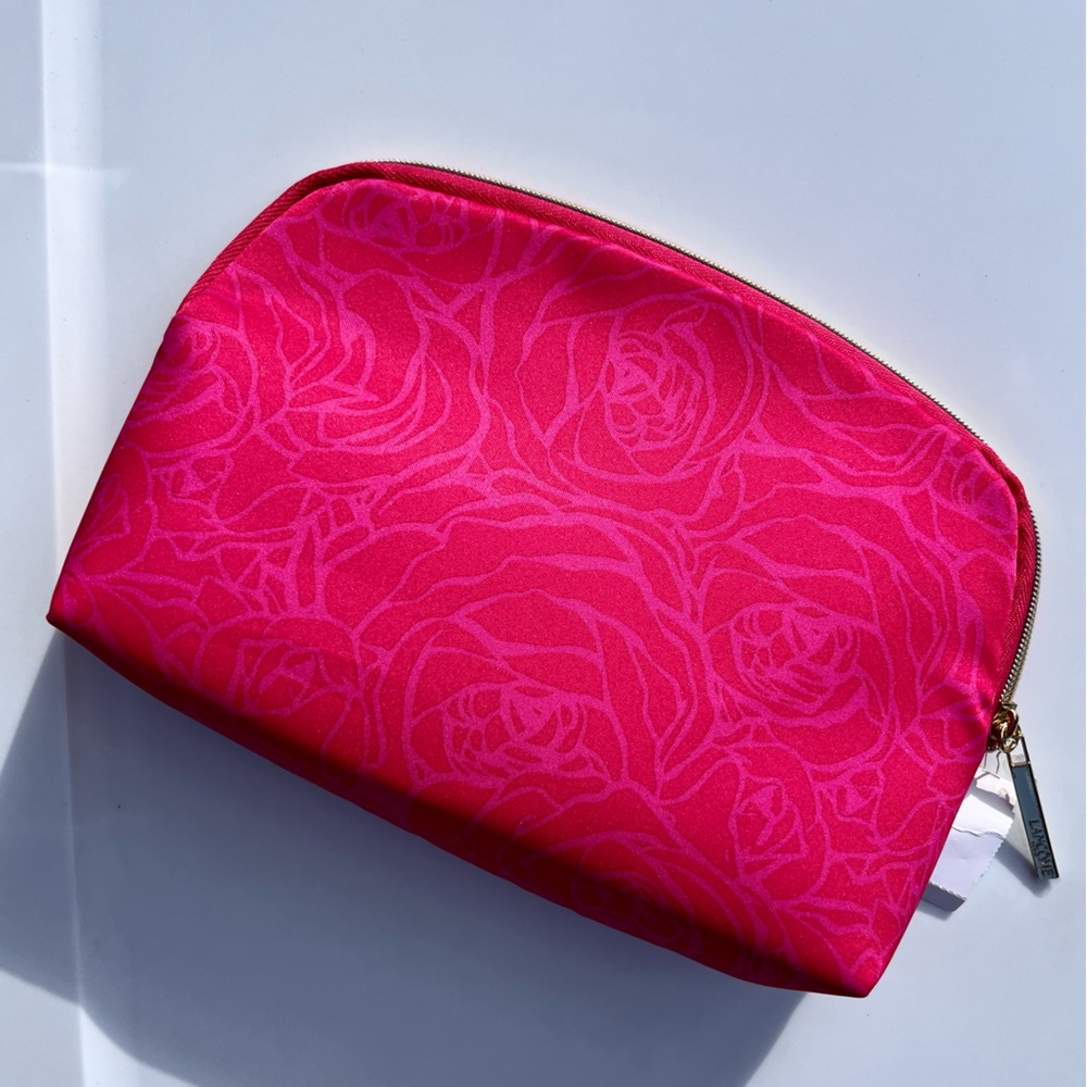 Lancôme makeup cosmetics bag with pink graphic roses